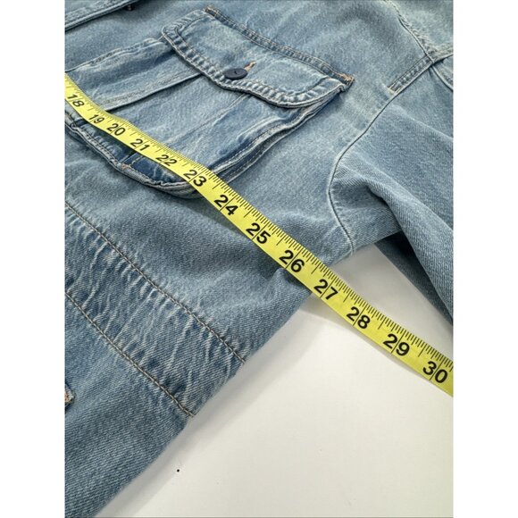 American Eagle Denim Chore Jacket Womens 2XL Blue Jean Distressed Zip Button NEW - Picture 8 of 14